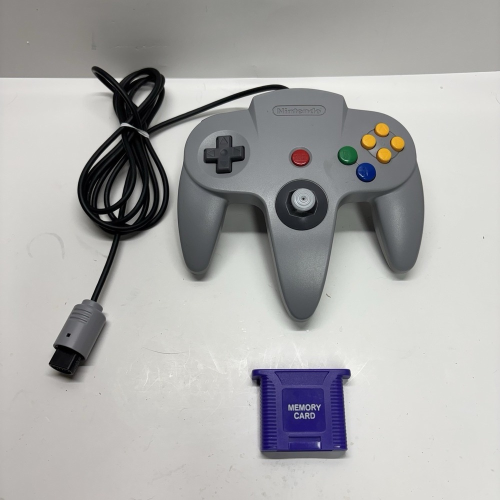 Nintendo 64 NUS-005 Official N64 Wired OEM Gray Controller W/ Memory Card TESTED